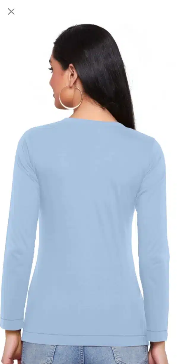 Cotton Blend Printed T-shirt for Women (Aqua Blue, M )
