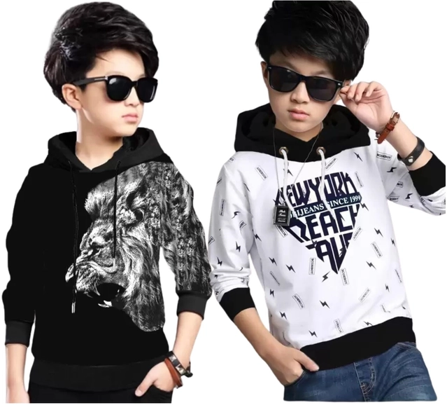 Cotton Blend Printed Hoodie for Boys (Black & White, 2-3 Years) (Pack of 2)