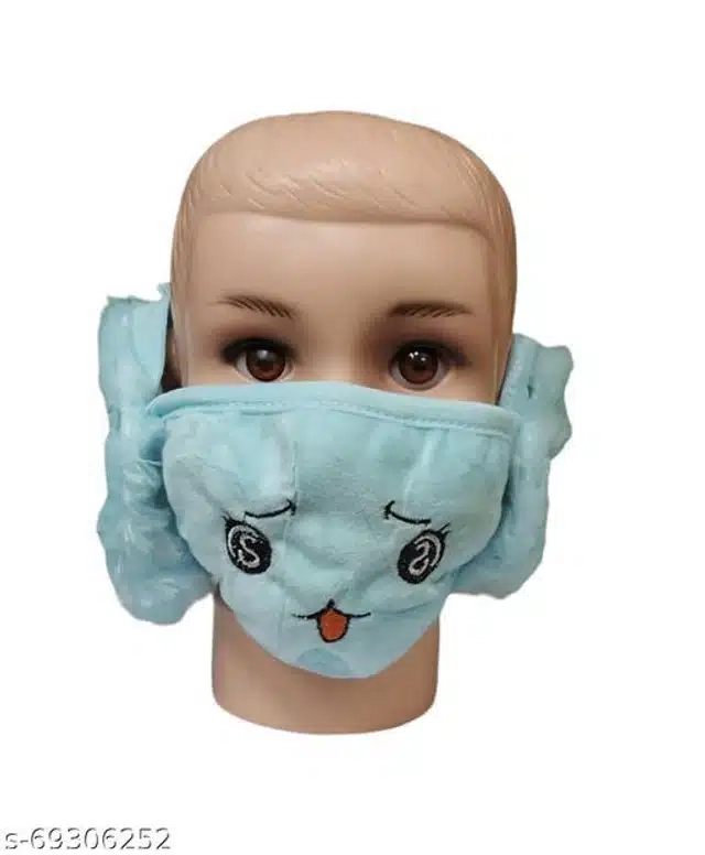 Fur Earmuffs & Mask for Girls (Blue, 8-9 Years) (Pack of 2)