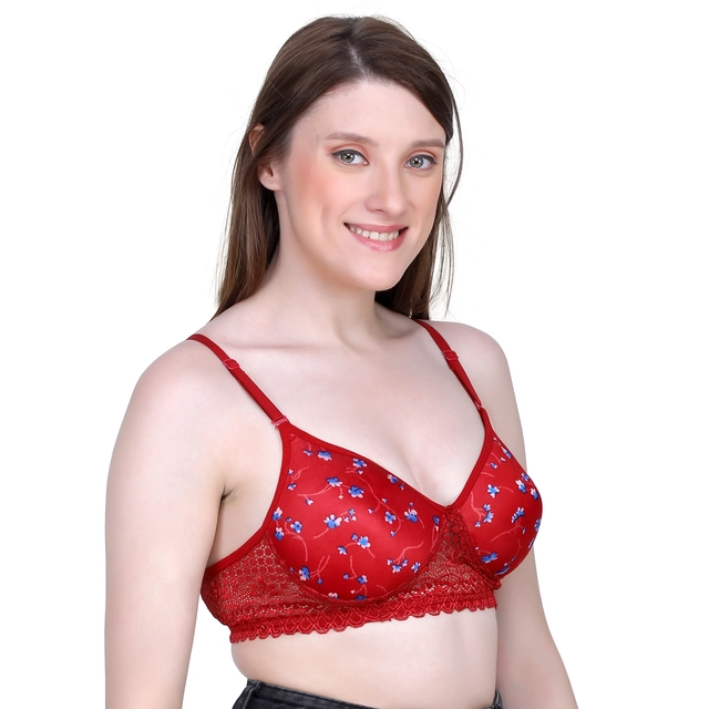 Cotton Blend Printed Padded Bra for Women (Multicolor, 30)