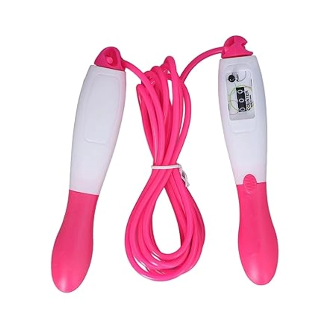 PVC Adjustable Skipping Rope for Men & Women (Pink & White)