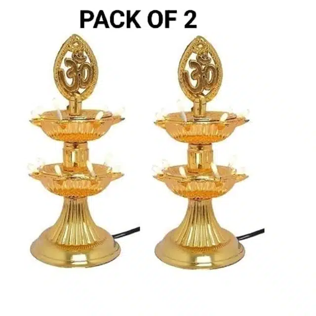 2 Layer Electric Diya for Home Temple (Pack of 2) (Gold)