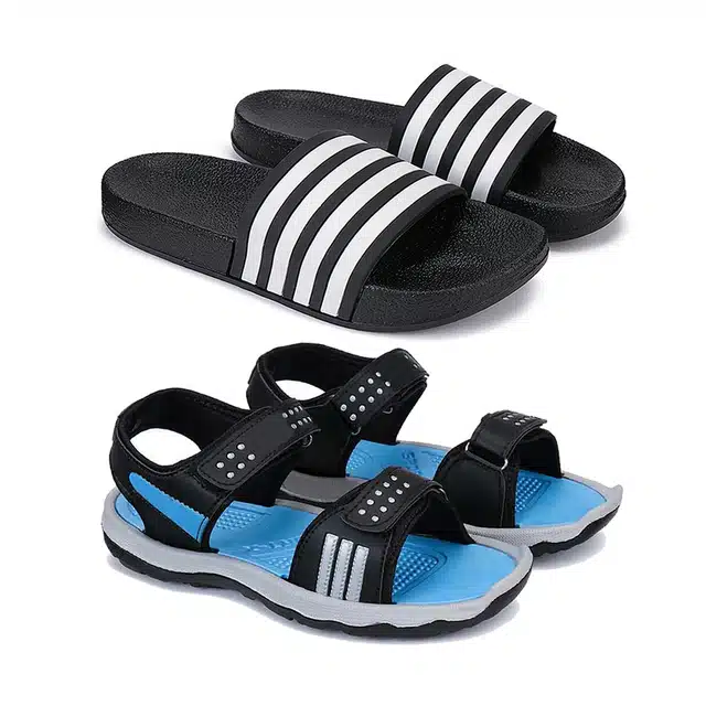 Combo of Sliders & Sandals for Men (Pack of 2) (Multicolor, 8)