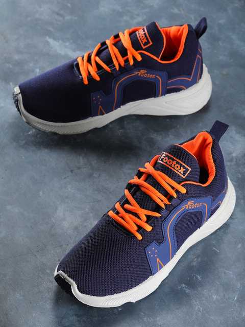 Footox Stylish Mens Casual Shoes (Navy Blue & Orange, 7) (F-1323)