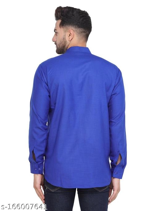 Cotton Blend Solid Short Kurta for Men (Royal Blue, S)