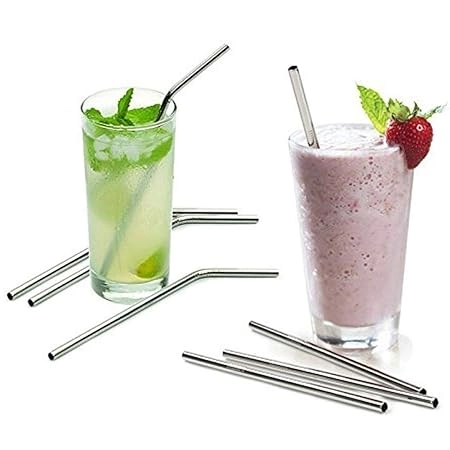 Stainless Steel Reusable 4 Pcs Straws with Cleaning Brush (Silver, Set of 1)