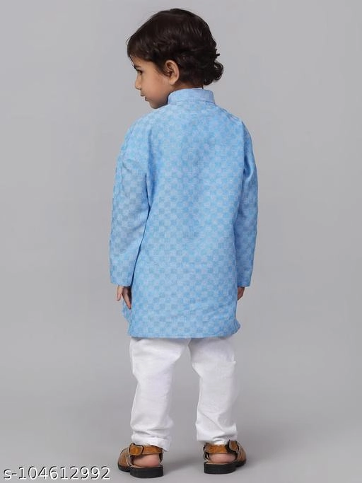 Cotton Kurta with Pyjama for Boys (Sky Blue & White, 12-18 Months)