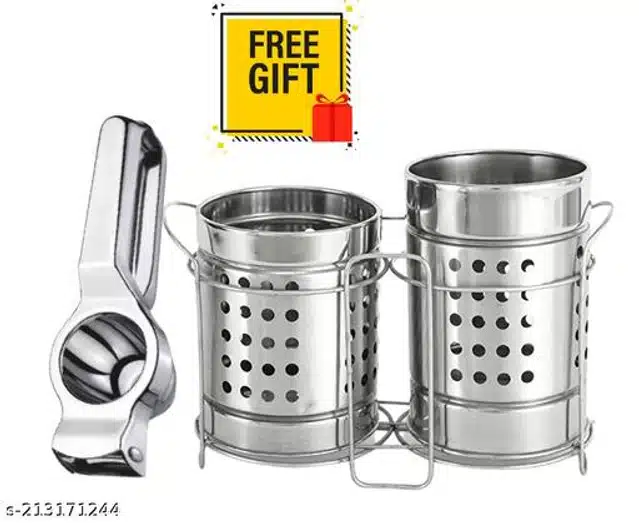 Stainless Steel Twin Cutlery Rack with Lemon Squeezer (Silver, Set of 2)