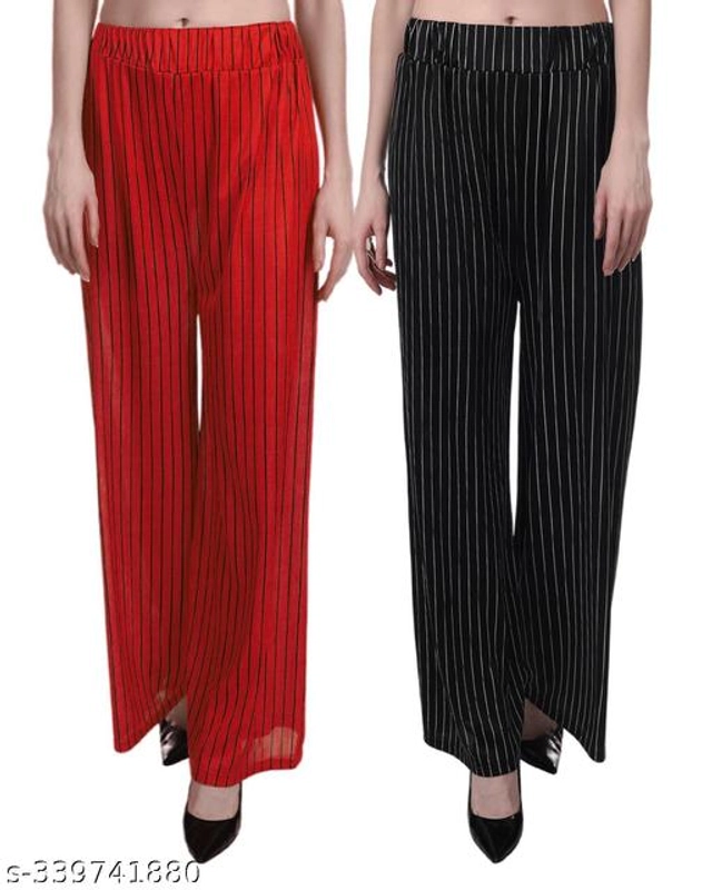 Polyester Palazzos for Women (Red & Black, 28) (Pack of 2)