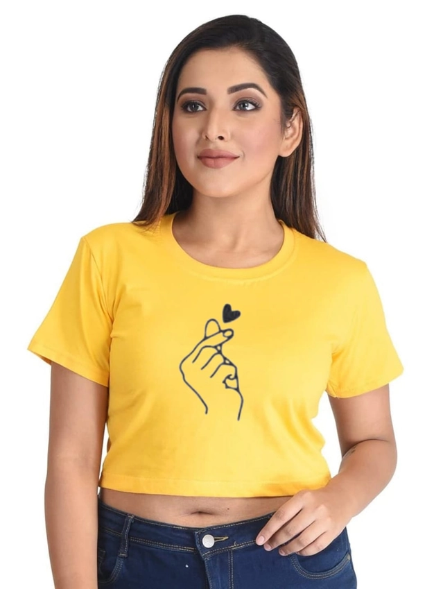 Cotton Blend Printed Top for Women (Yellow, S)