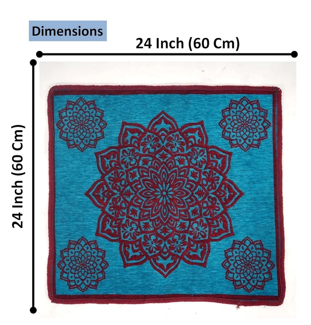 Chenille Velvet Pooja Mats (Teal, 60x60 cm)