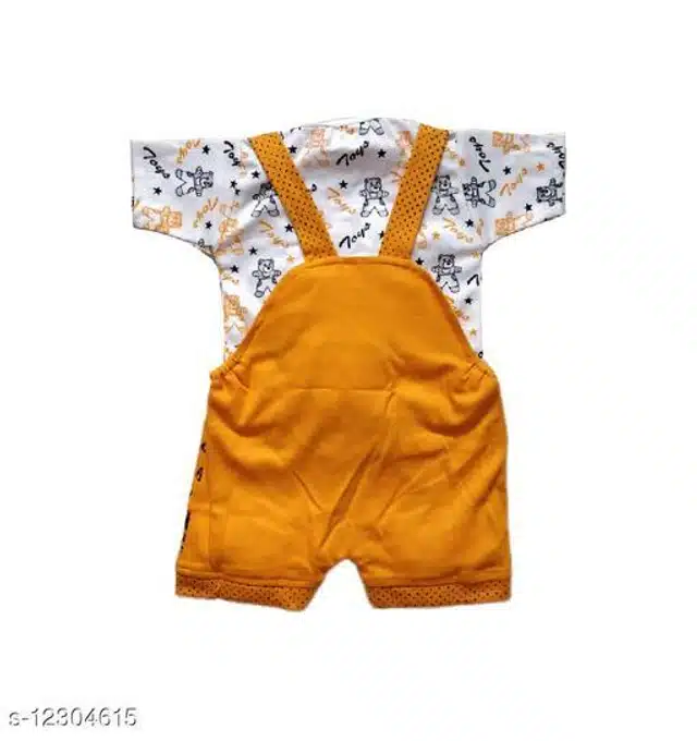 Dungaree Set with T-Shirt for Newborn Baby Boy (White & Orange, 0-3 Months)