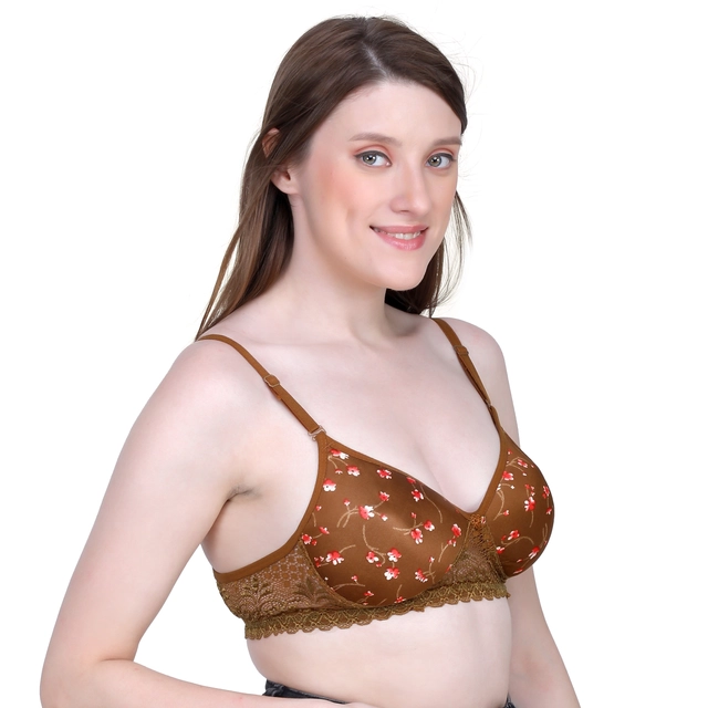 Cotton Blend Printed Padded Bra for Women (Multicolor, 30)