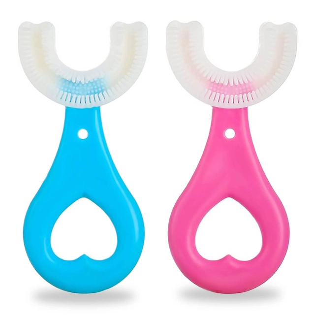 Silicone U Shaped Baby Tooth Brush with 360 Degree Soft Bristles (Multicolor, Pack of 2)