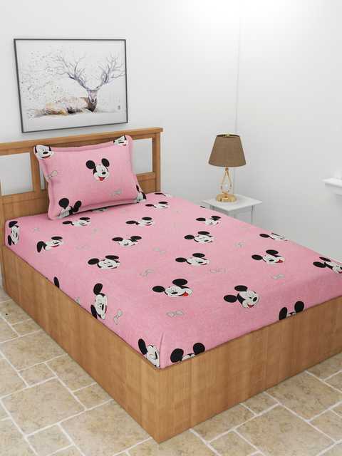 Premium Poly Cotton Single Bedsheet with Pillow Cover (Baby Pink, 60x90 inches)