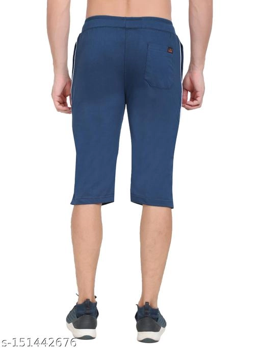 Cotton Blend Three Quarter Pants for Men (Blue, 30)