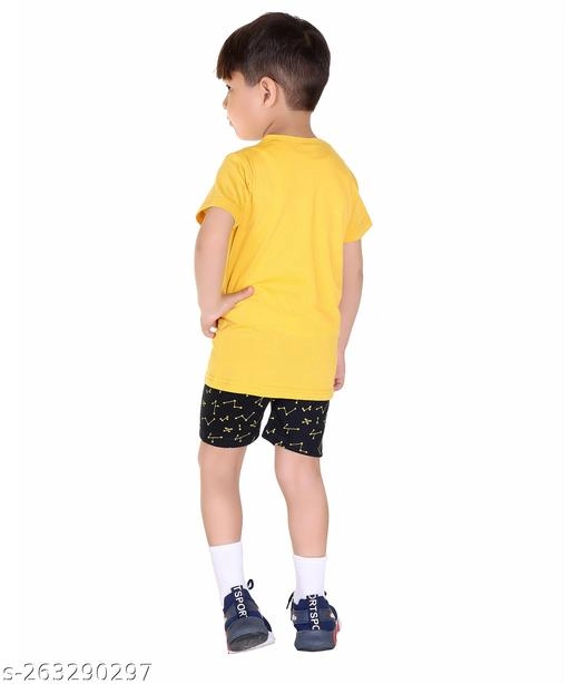 Cotton Printed Clothing Set for Boys (Yellow & Black, 6-9 Months)