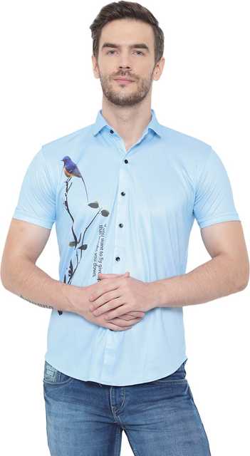 Men's Printed Casual Shirt (Light Blue, XL) (ASM303)