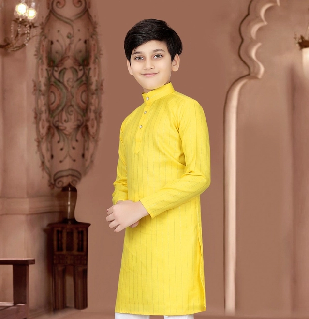 Cotton Solid Kurta for Boys (Yellow, 3-4 Years)