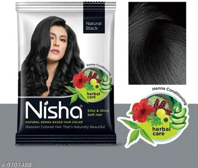 Nisha Natural Henna Powder Hair Color (Black, 10 g) (Pack of 10)