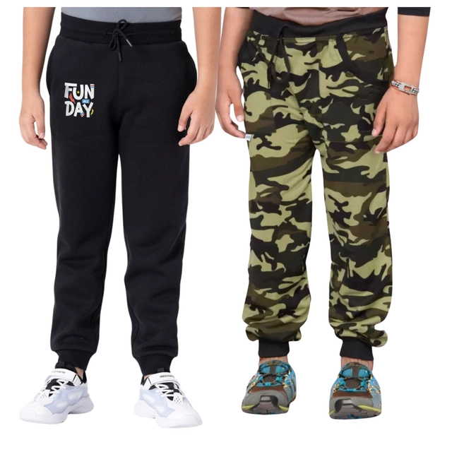 Cotton Blend Regular Fit Trackpants for Boys & Girls (Black & Green, 2-3 Years) (Pack of 2)