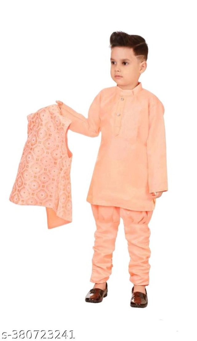 Cotton Blend Sherwani for Boys (Peach, 6-9 Months)