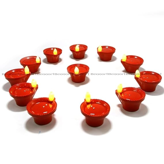 Plastic Traditional Water Sensor LED Diya for Diwali (Brown, Pack of 6)