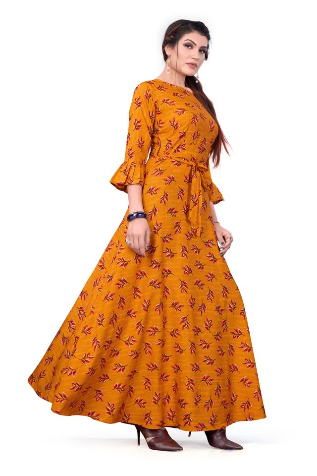 Fit and Flare Gown for womens (Yellow, L) (NE21)