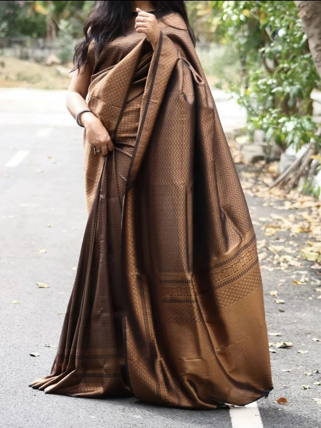 Soft Silk Woven Saree for Women (Brown, 6.3 m)