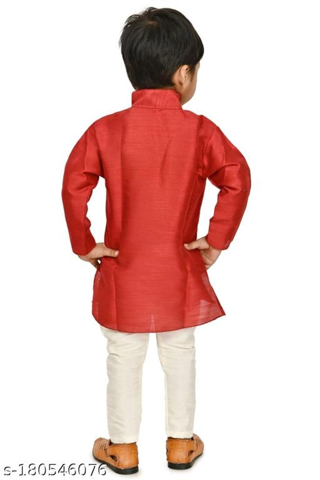 Art Silk Kurta with Pyjama Set for Kids (Maroon & White, 2-3 Years)