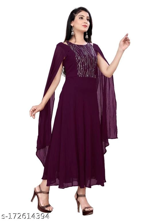 Georgette Embellished Dress for Women (Purple, S)