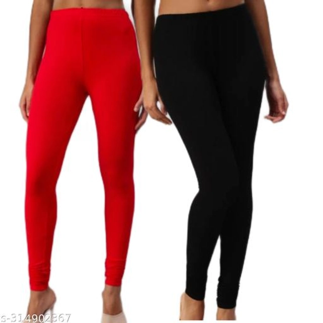 Cotton Blend Leggings for Women (Red & Black, 26) (Pack of 2)