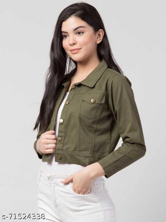 Cotton Blend Jacket for Women (Olive, S)