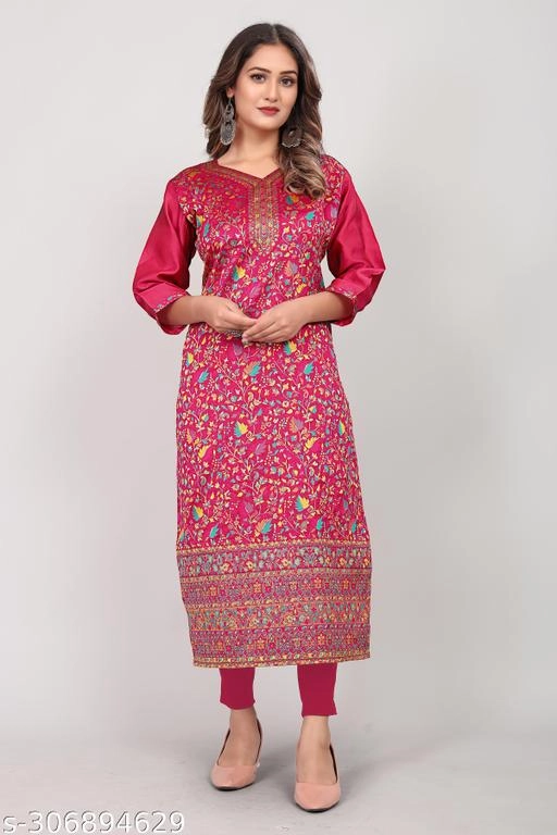 Pashmina Embroidered Kurti for Women (Pink, L)