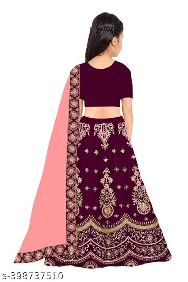 Satin Embroidered Lehenga with Choli & Dupatta for Girls (Purple & Pink, 2-3 Years)