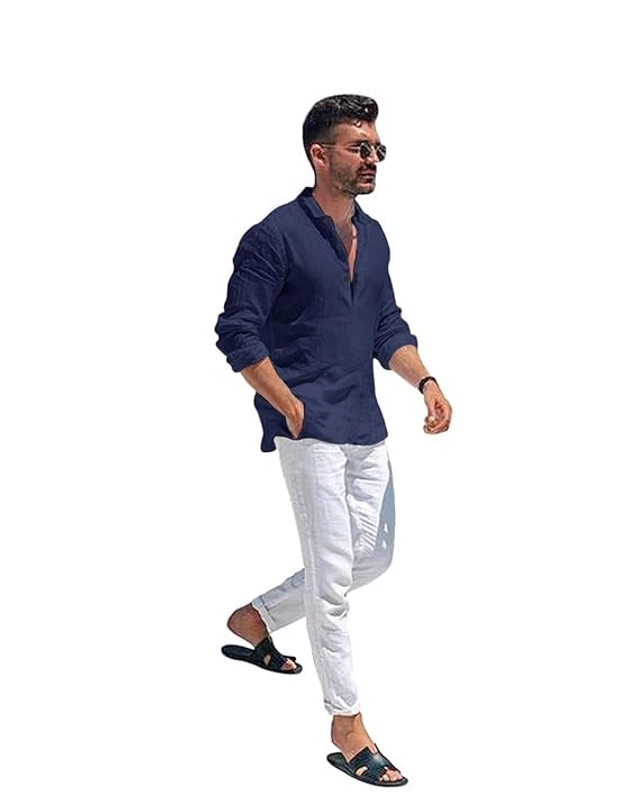 Cotton Solid Kurta for Men (Navy Blue, S)