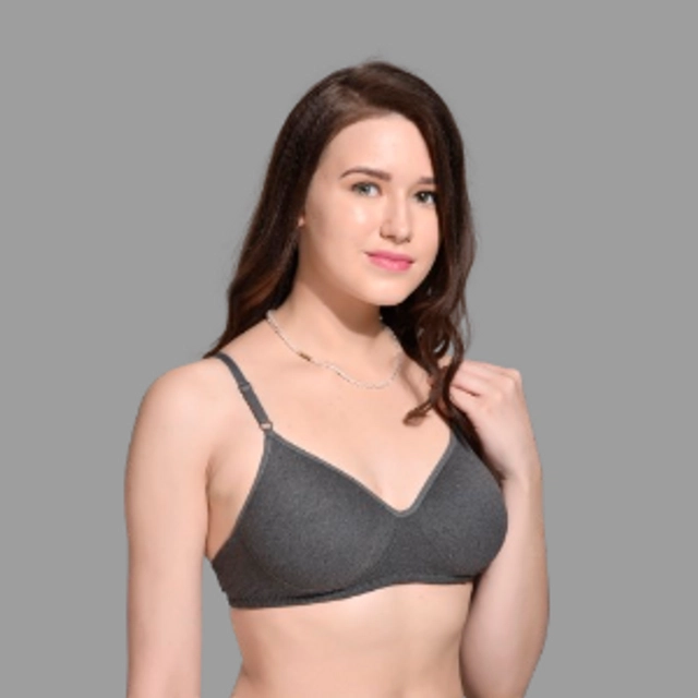 Cotton Blend Solid Lightly-Padded Bra for Women (Dark Grey, 28)