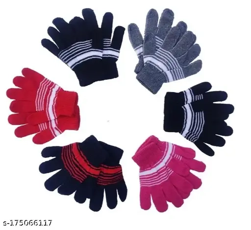 Woolen Gloves Assorted for Kids (Multicolor, Set of 6)