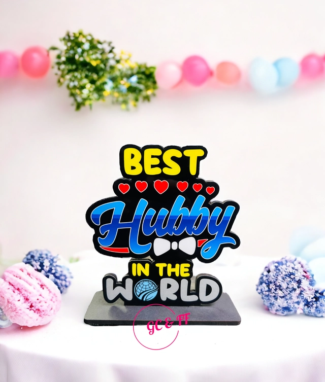 Wooden Handcrafted Best Hubby In The World Trophy Gifts (Multicolor, 14.5 cm)