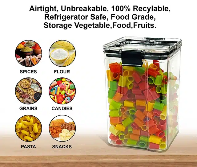 Airtight Food Container (Pack of 8) (Black, 8X1100 ml)