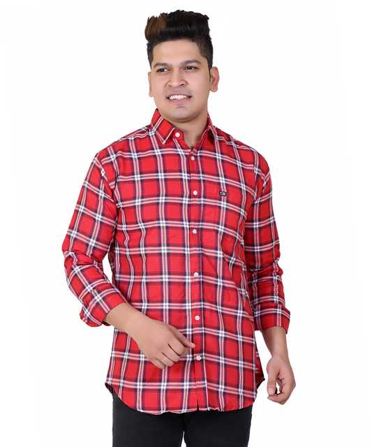 Men's Full Sleeves Checkered Shirt (Red, L) (T17)