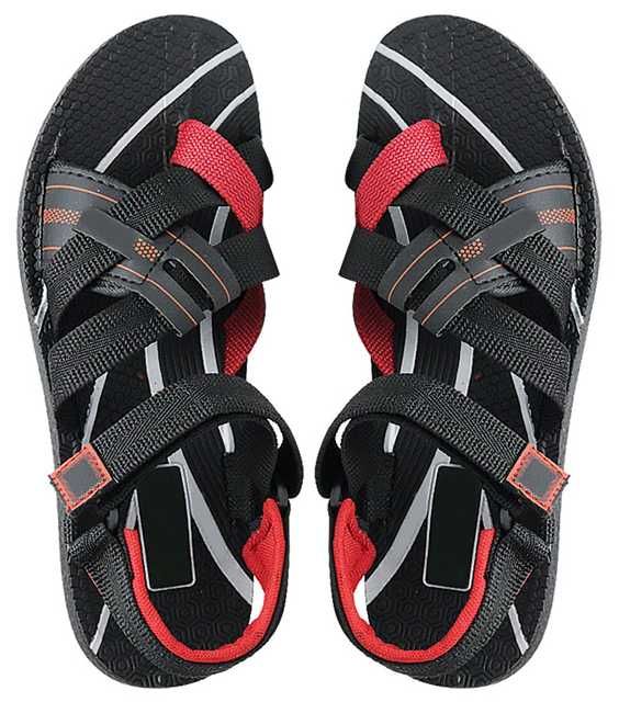 Ligera Men's Stylish Synthetic Leather Casual Sandals (Red & black, 9) (L-19)