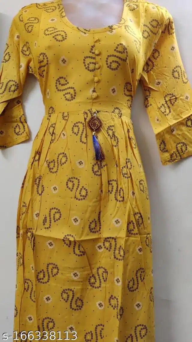 Cotton Printed Gown for Women (Yellow, M)