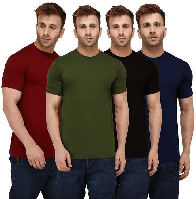 Salebird Casual Cotton Blend Men Solid T-shirt (Pack Of 4) (Multicolor, M) (SC-31)