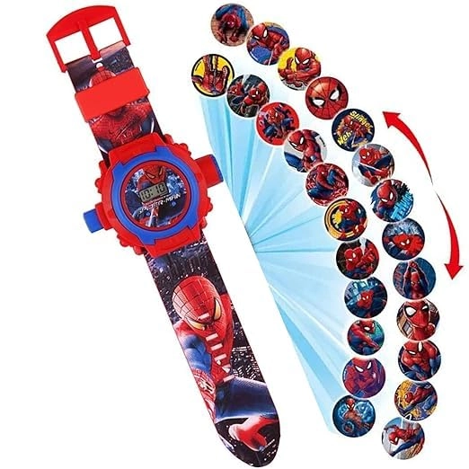 24 Images Unisex Kids Spider PVC Rubber Plastic Digital Wrist Projector Watch with Spiderman Unique Projector Digital Toy Watch for Kids - Good Return Gift (Pack of 1)