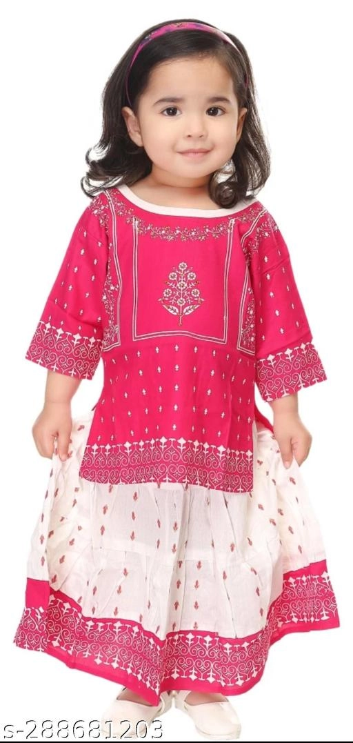 Rayon Kurta Set for Girls (Pink & White, 0-3 Months)