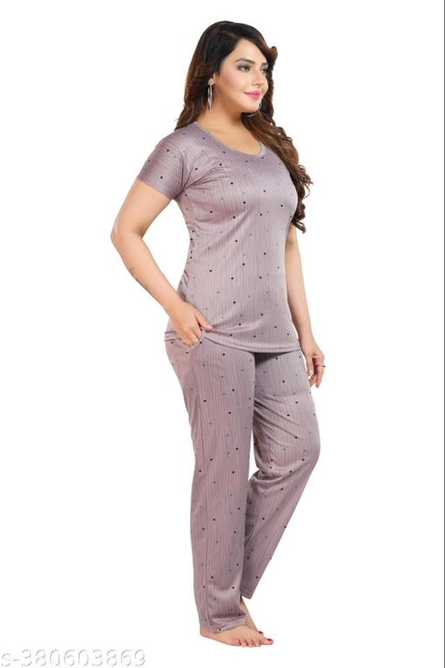 Polyester Nightsuit for Women (Grey, M)