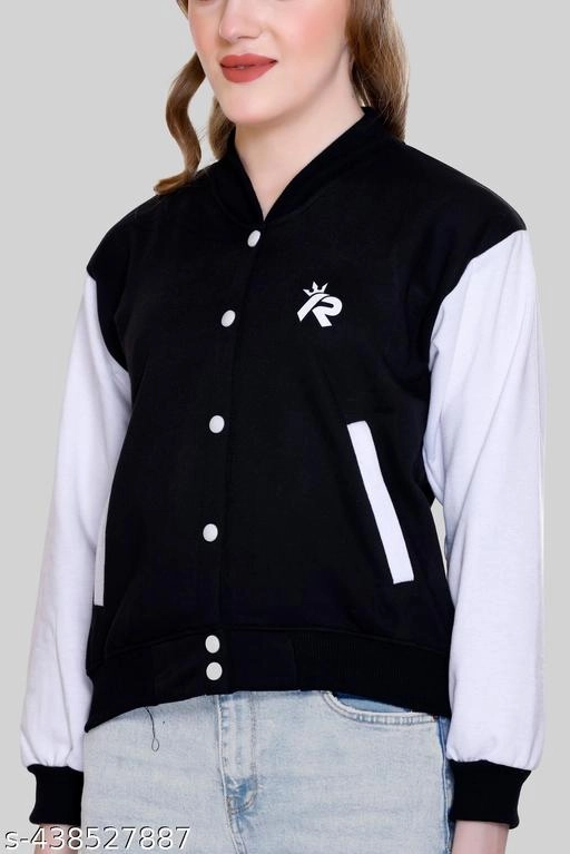 Fleece Solid Jackets for Women (Black & White, S)