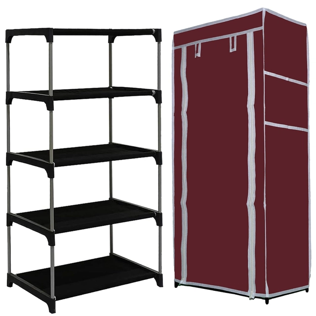 Metal 4 Layer Collapsible Shoe Rack (Maroon)