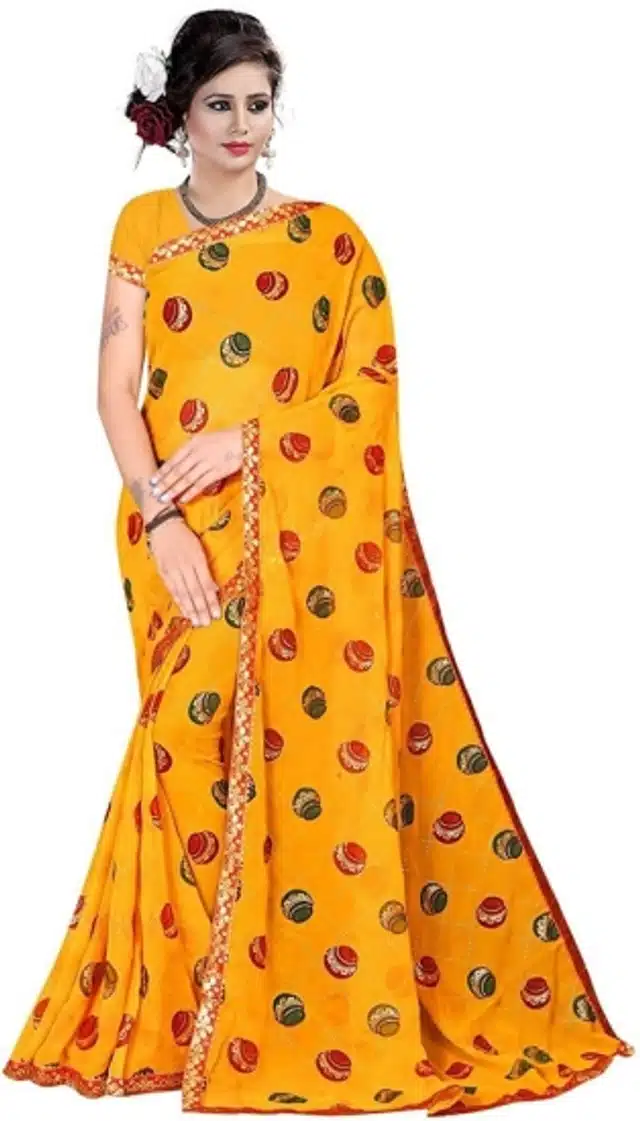 Saree with Unstitched Blouse for Women (Yellow, 6 m)